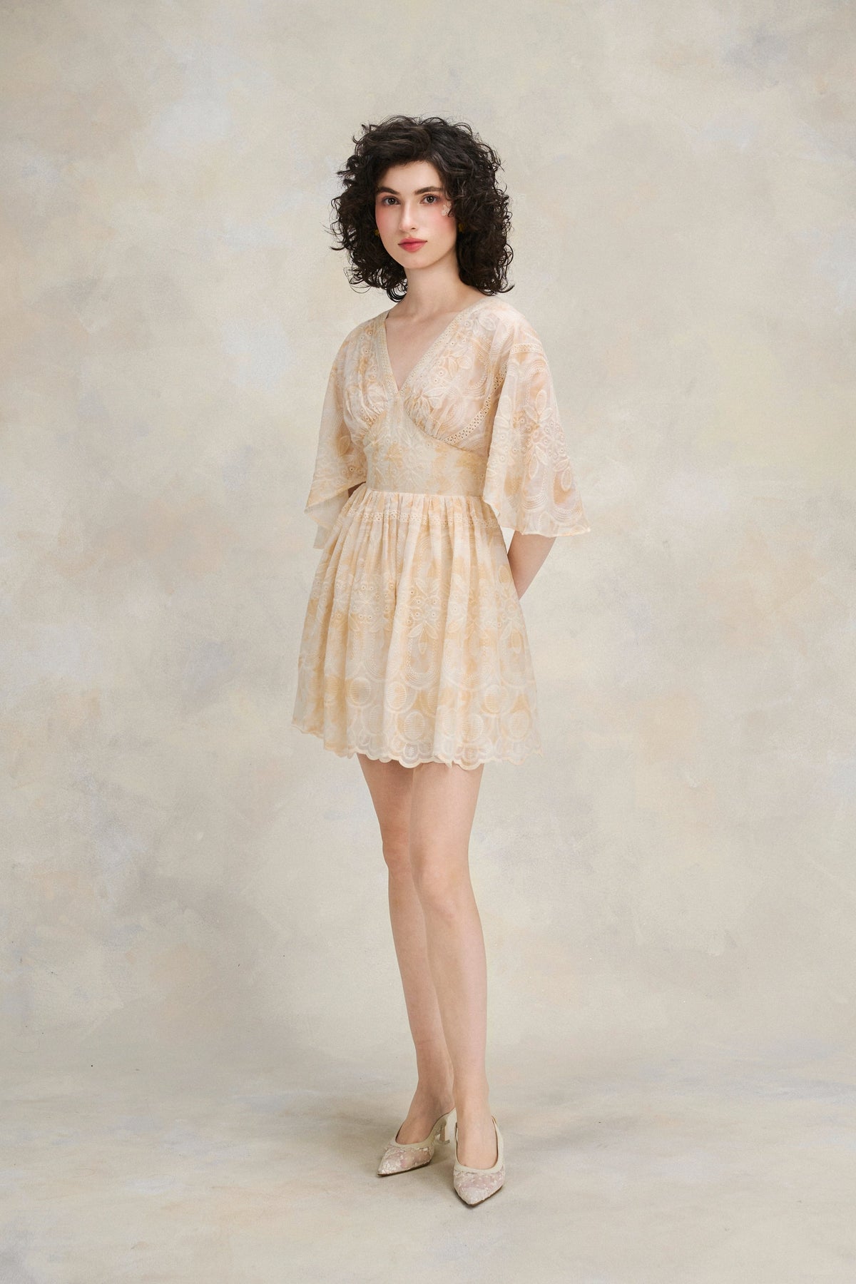 Flutter Lace Dress - Warm Ivory by Emchic