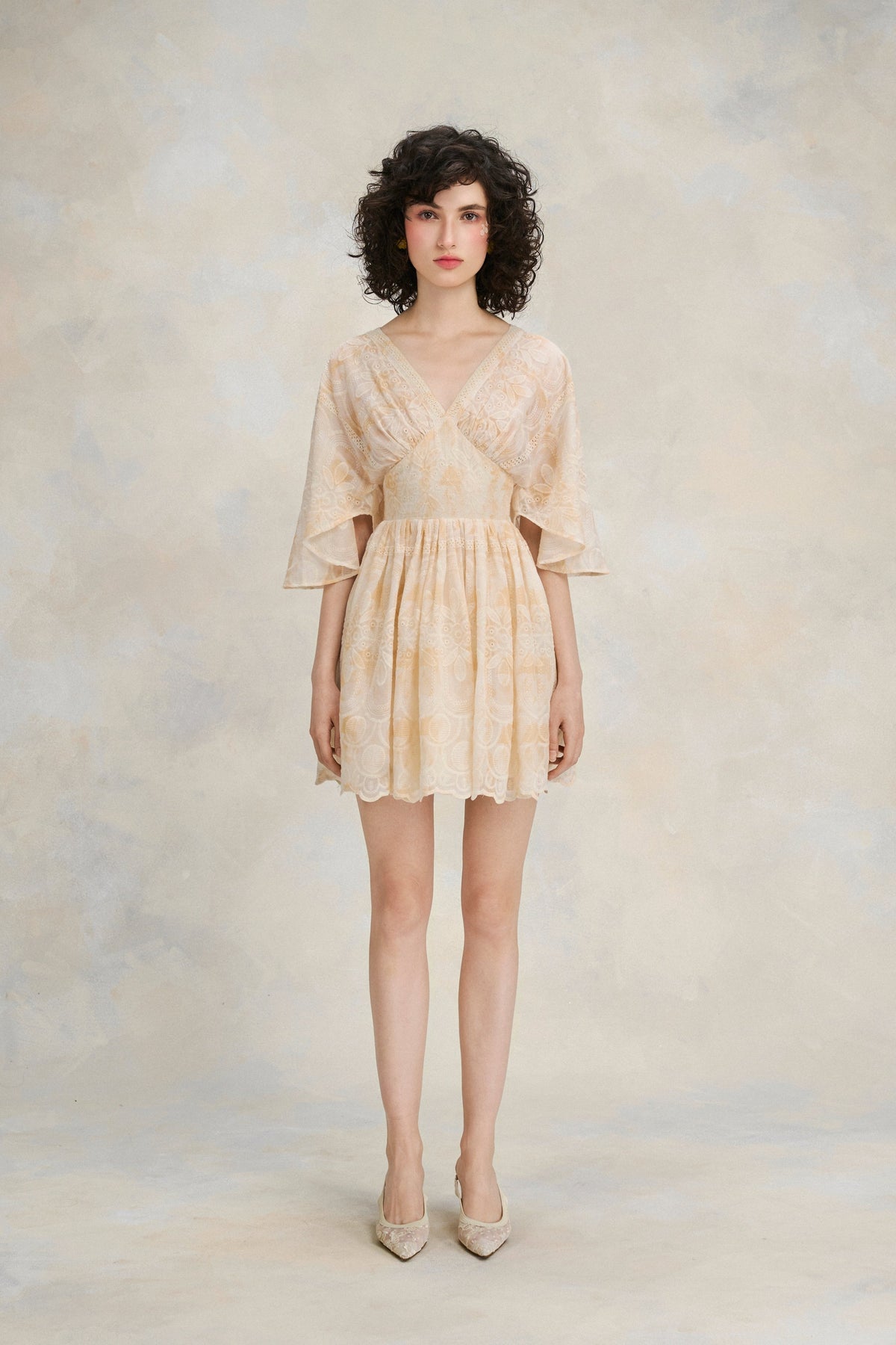 Flutter Lace Dress - Warm Ivory by Emchic