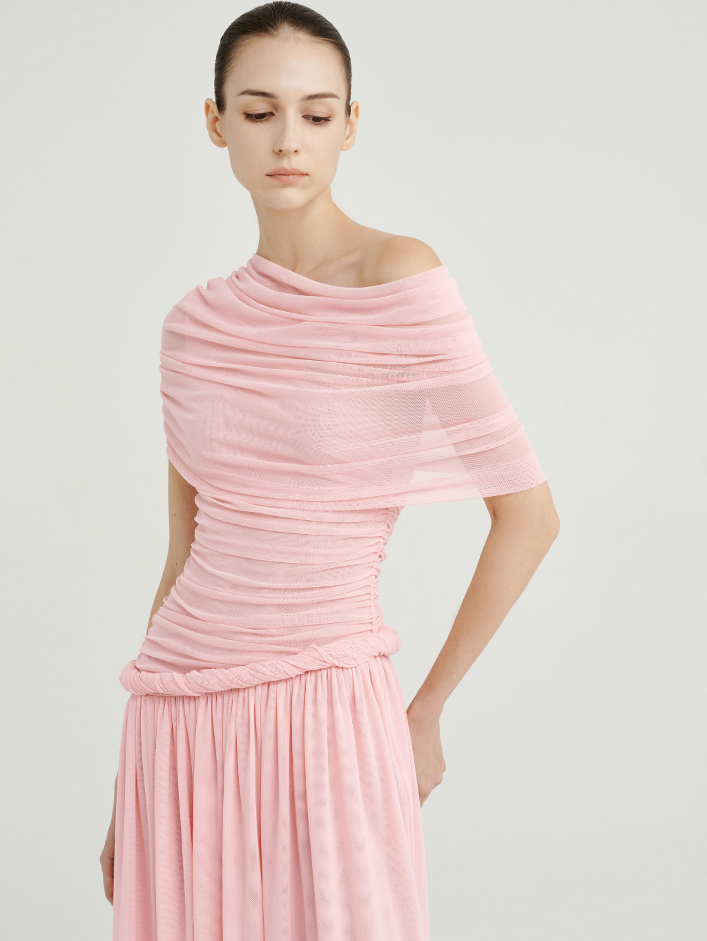 Off-Shoulder Draped Maxi Dress by COCOSIN