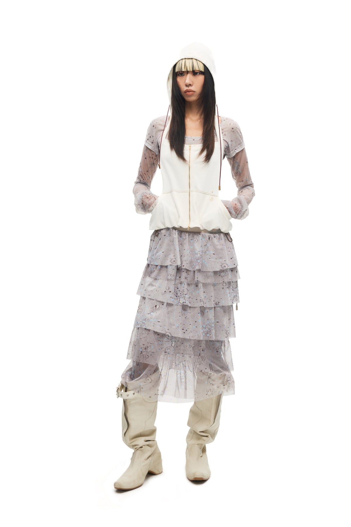 “Puff”Hoodie Top White by Sultry Virgin
