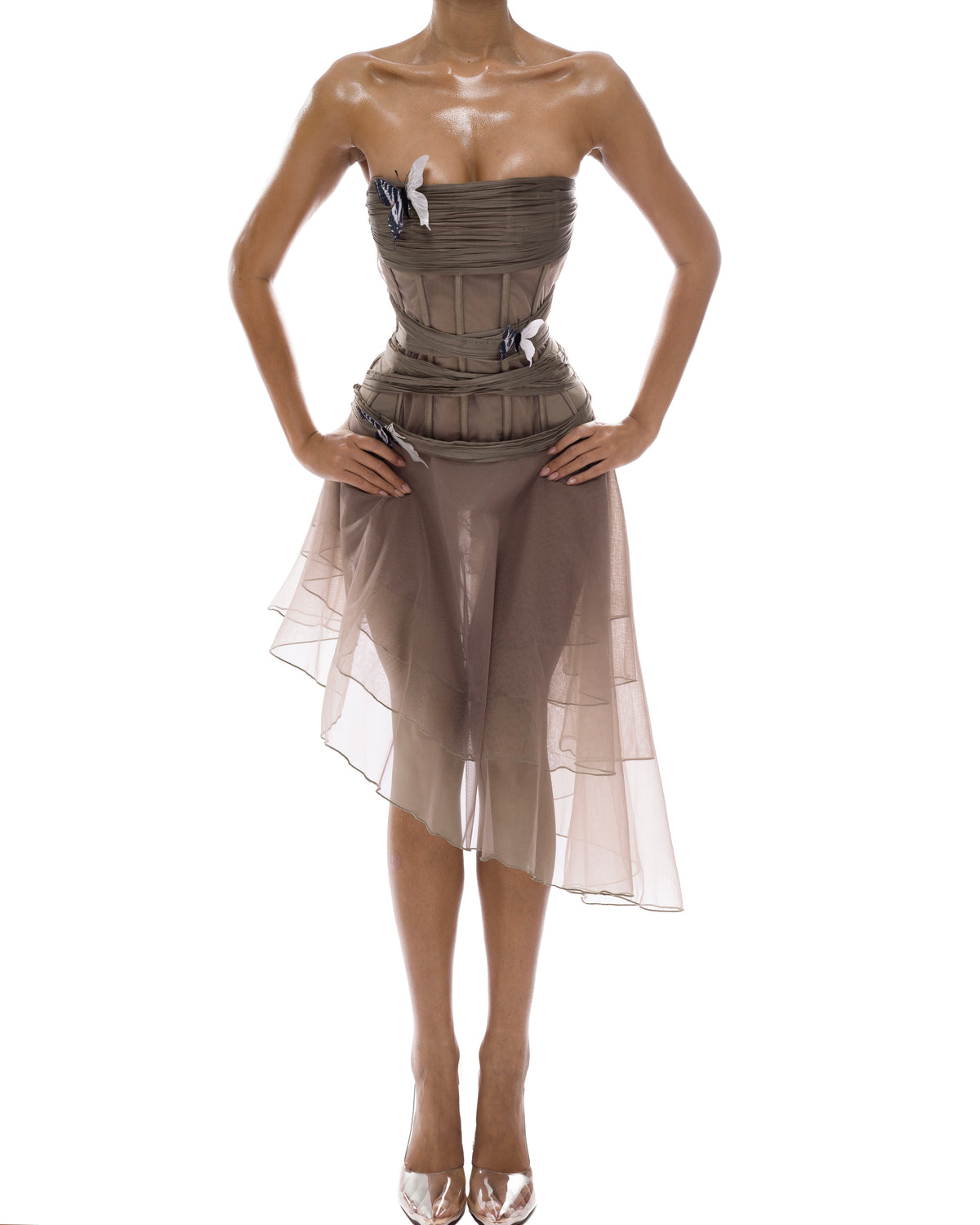 THÉA DRESS WITH BUTTERFLY PINS by Huelleyrose