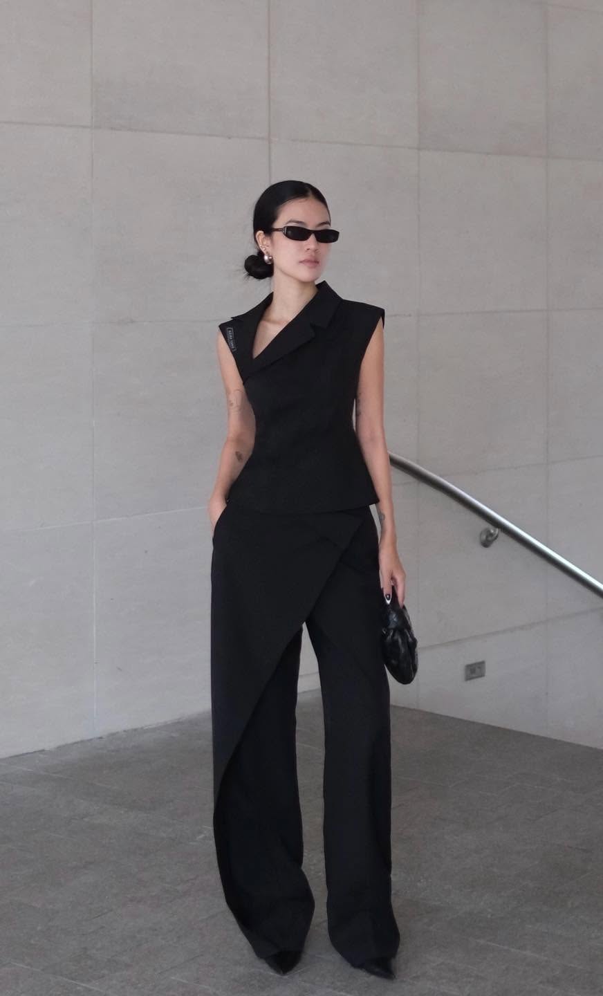 Black Diagonal Collar Top by Keira Tong