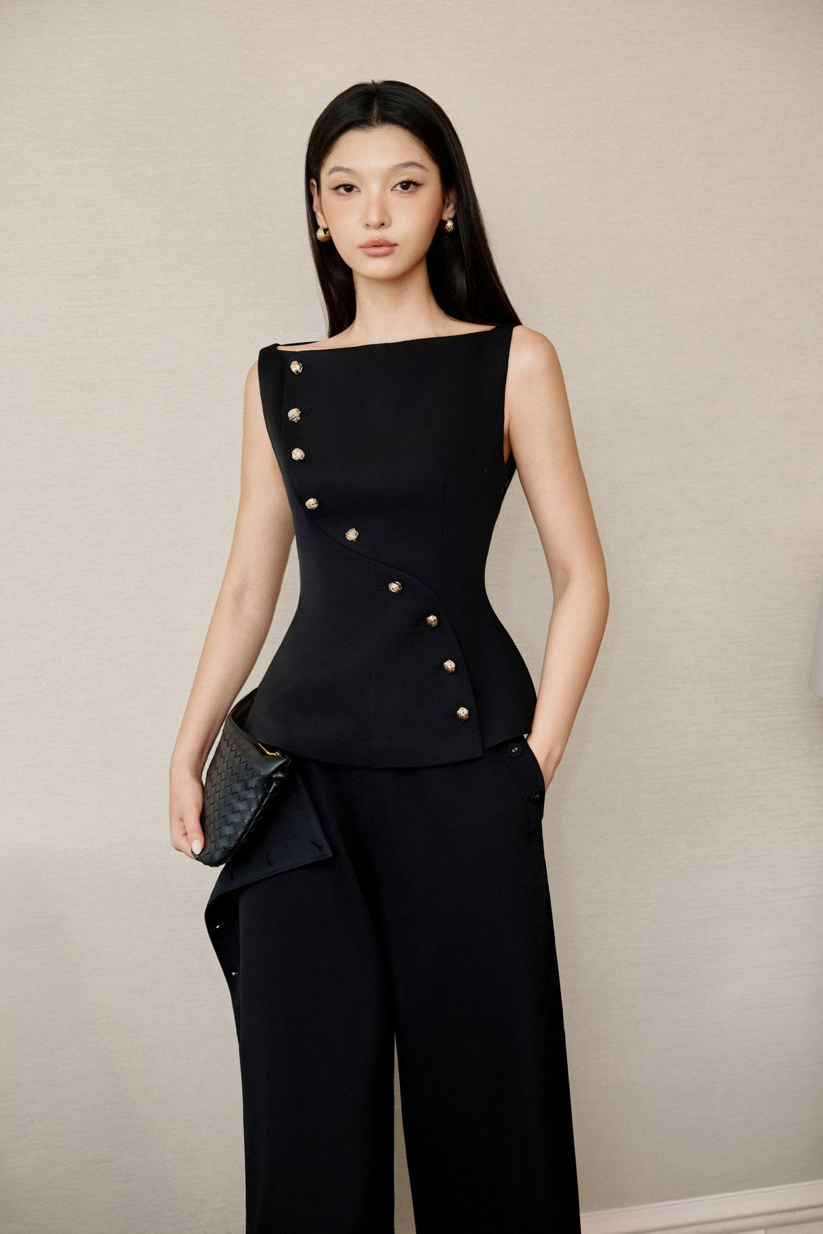 Black Eccentric Buttons Top by Keira Tong