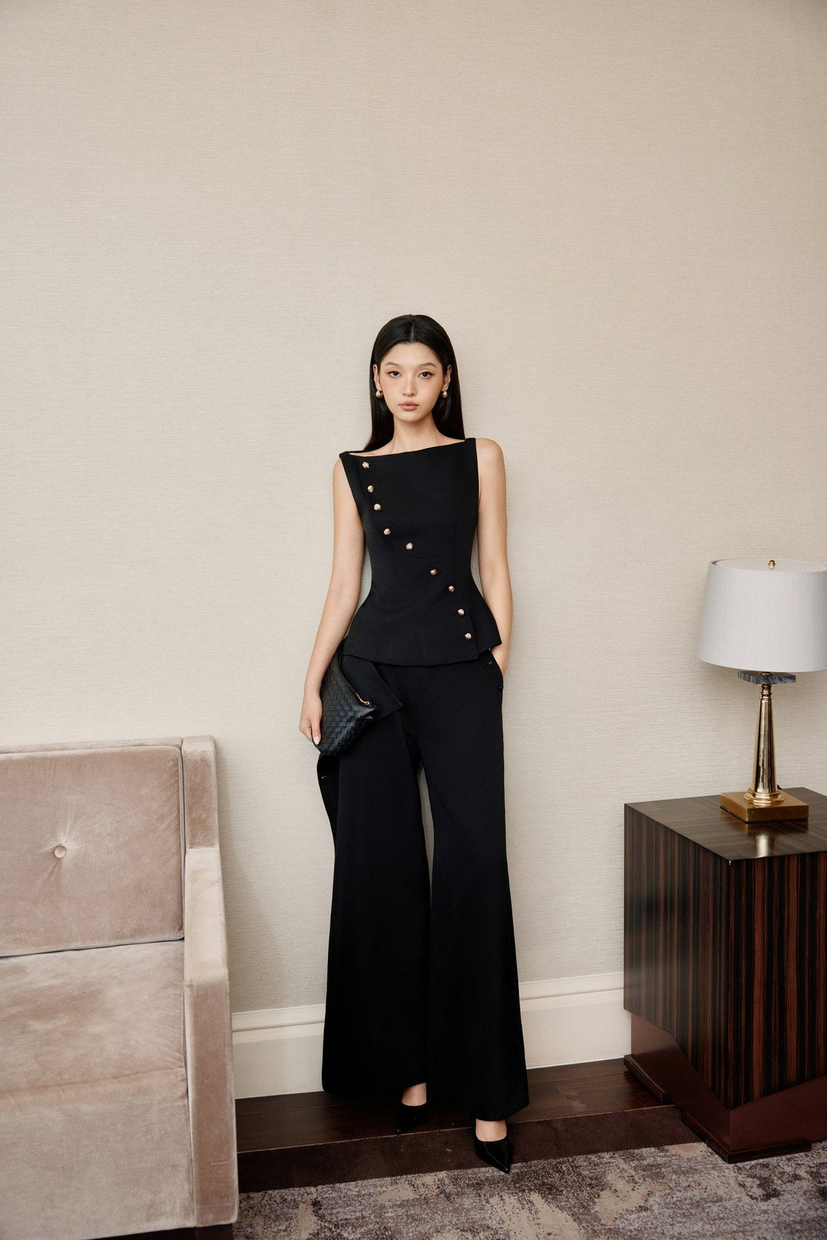 Black Eccentric Buttons Top by Keira Tong