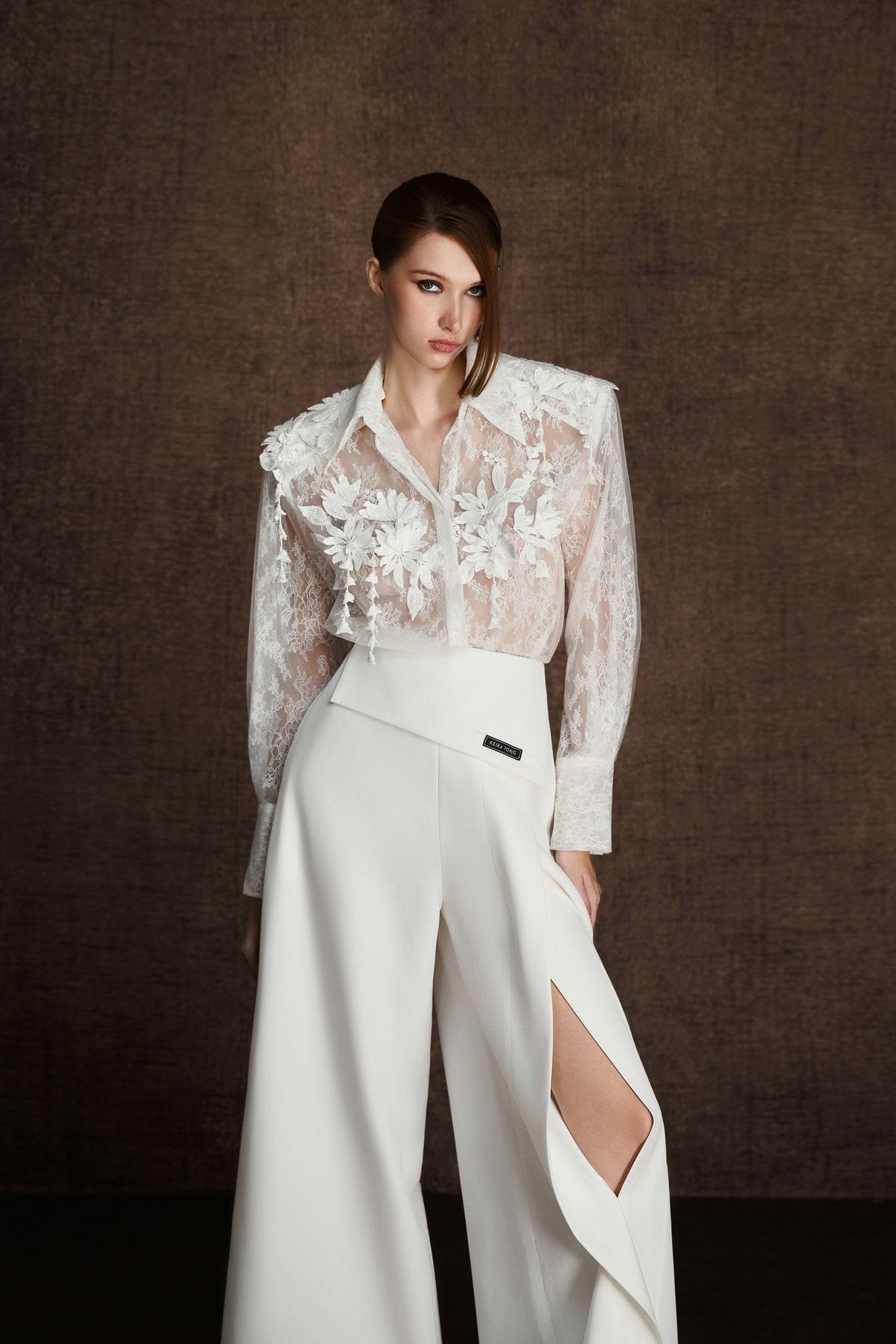 White Embroidered Vine Shirt by Keira Tong