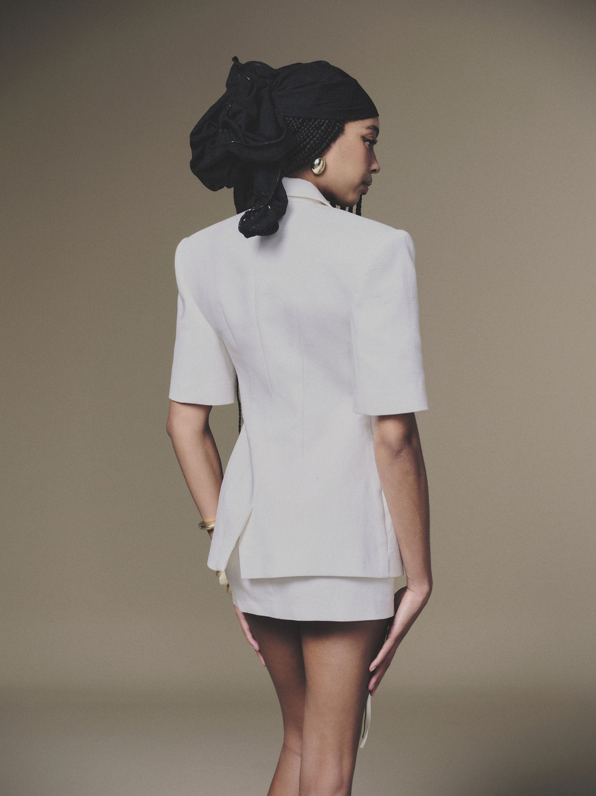 White Shortsleeve Blazer by Keira Tong