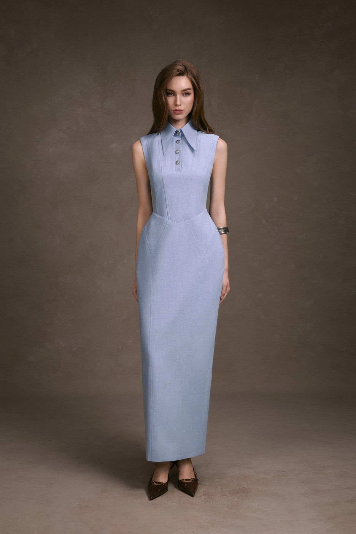 Pastel Blue Sleeveless Shirt Dress by Keira Tong