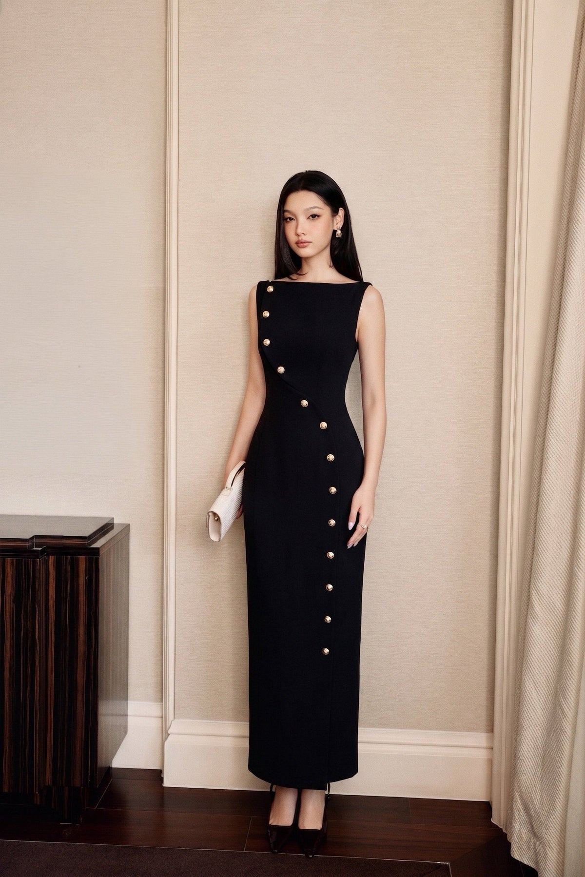 Black Eccentric Buttons Dress by Keira Tong