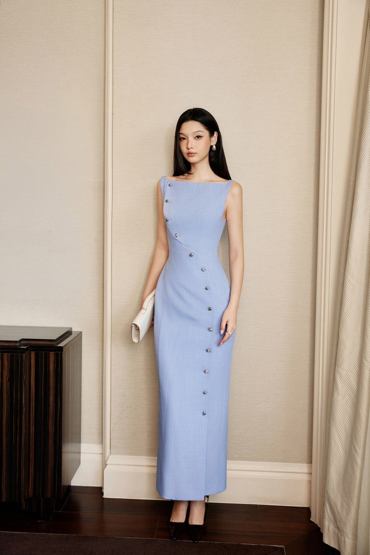 Blue Eccentric Buttons Dress by Keira Tong
