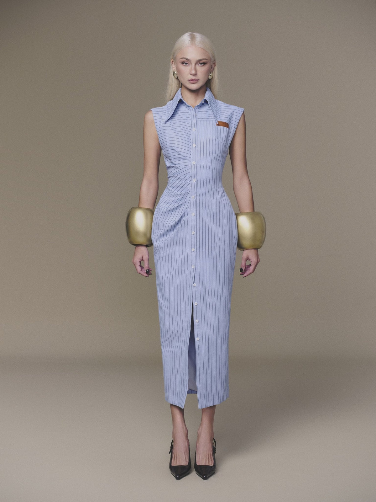 Blue Stripped Shirt Dress by Keira Tong