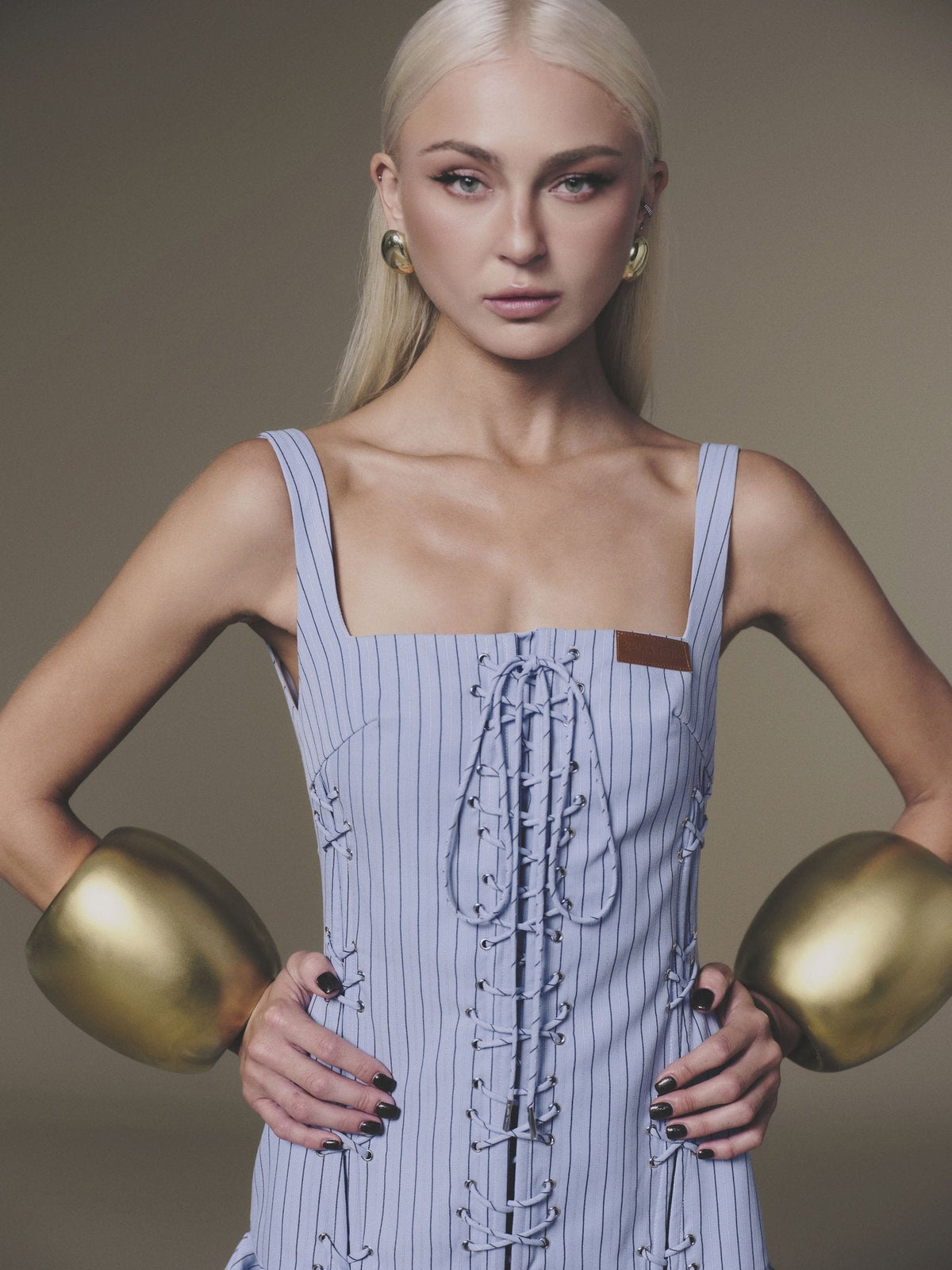 Blue Tie-up Split Dress by Keira Tong