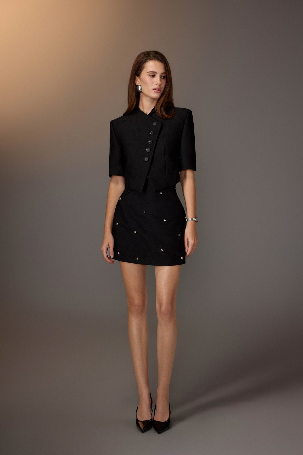 Black Flap Collar Top by Keira Tong