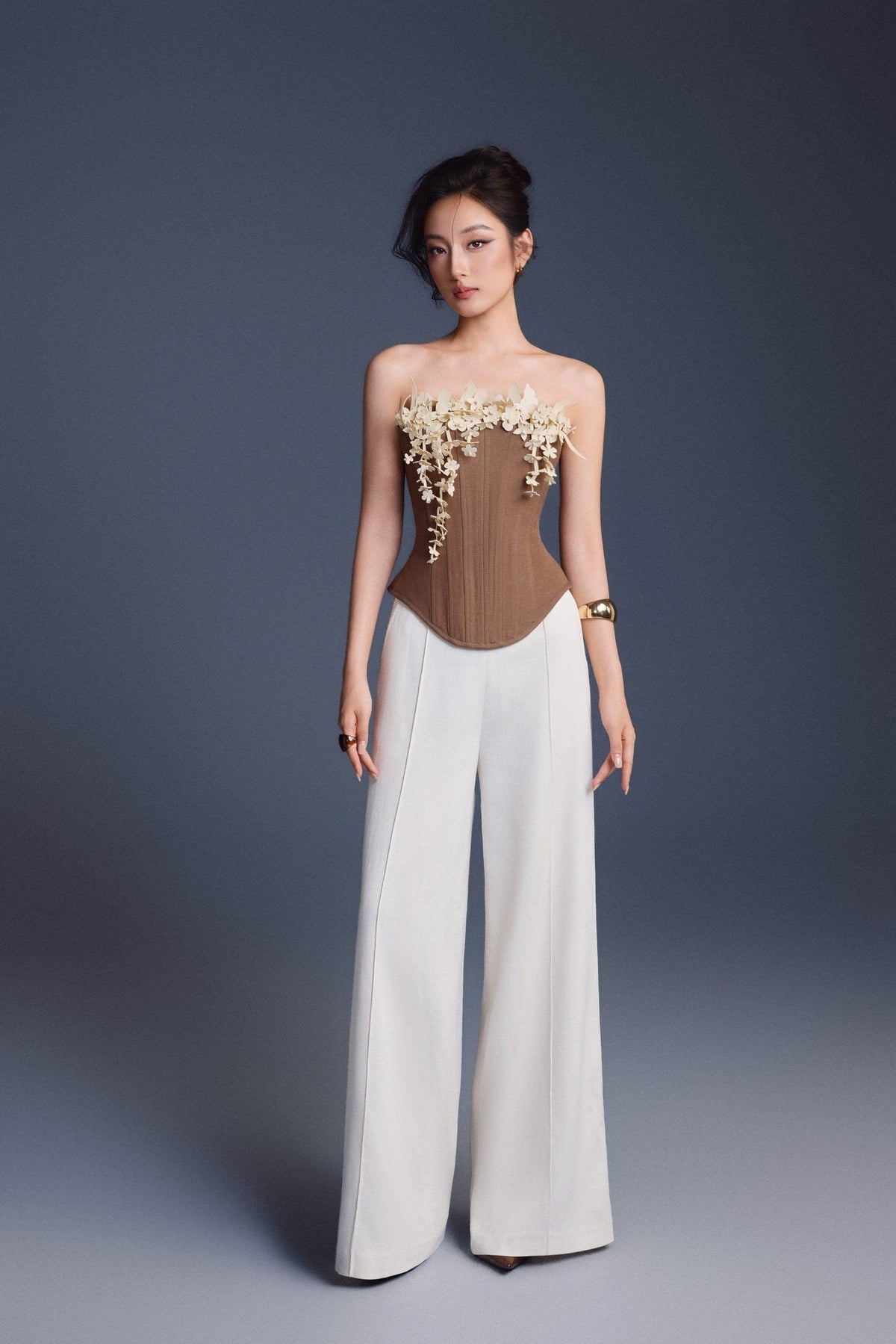 Brown Bouquet Corset Top by Keira Tong
