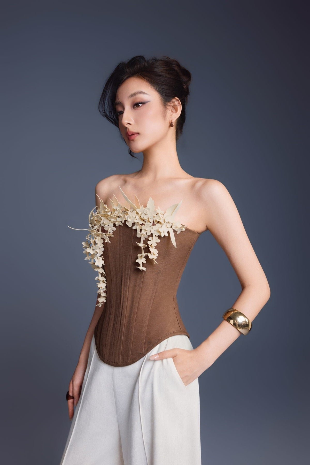Brown Bouquet Corset Top by Keira Tong