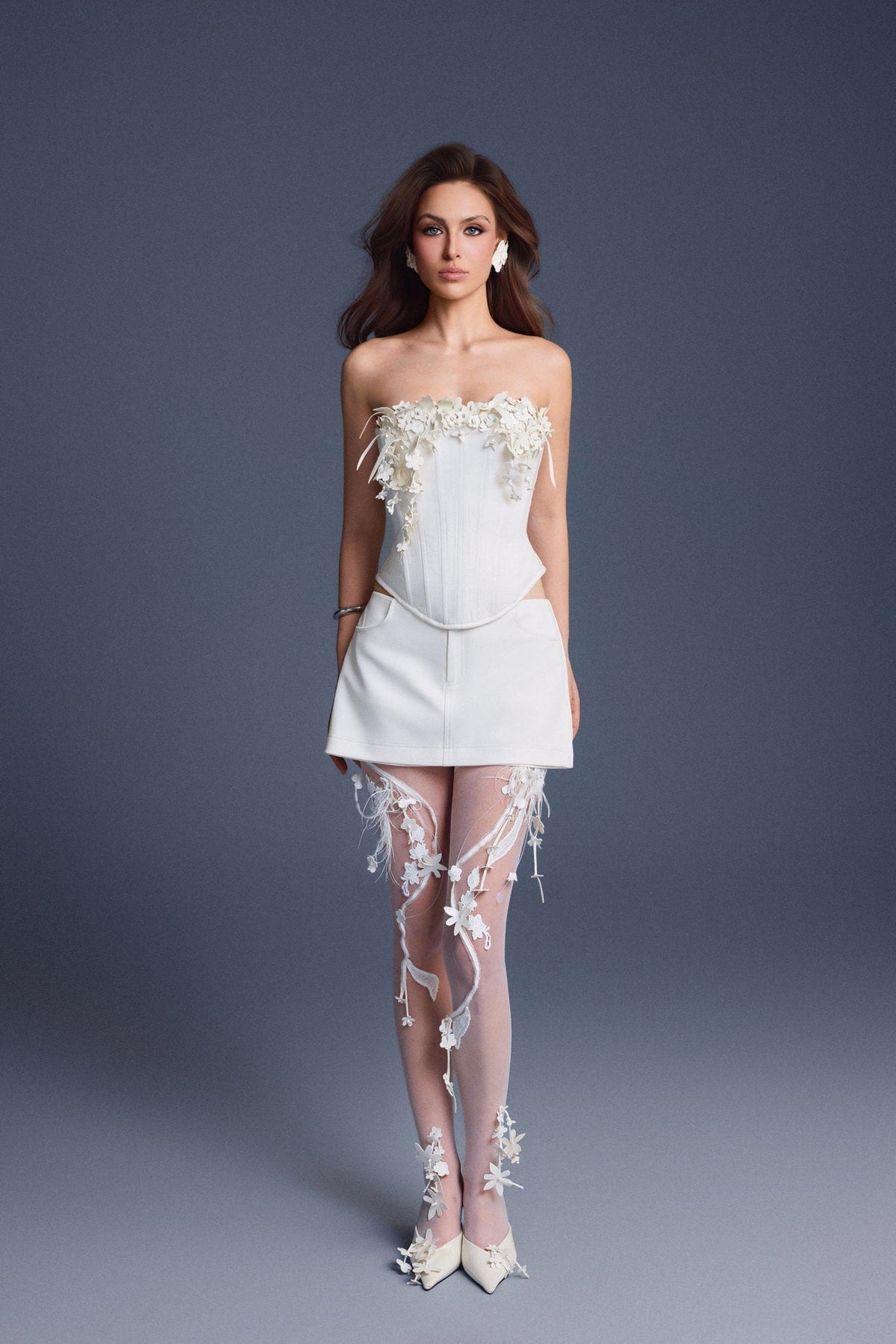 White Bouquet Corset Top by Keira Tong