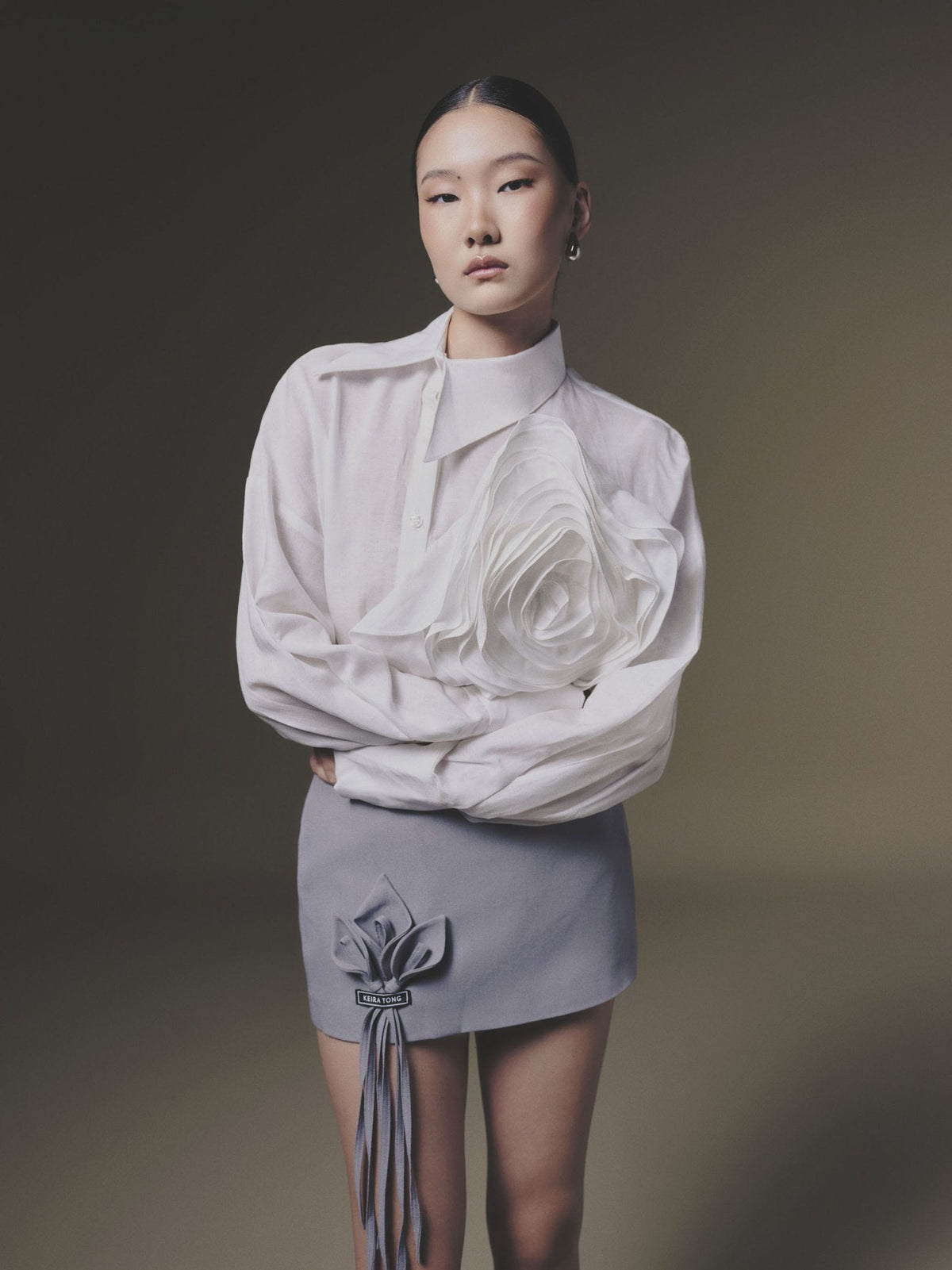 White Shift-Collar Linen Shirt by Keira Tong