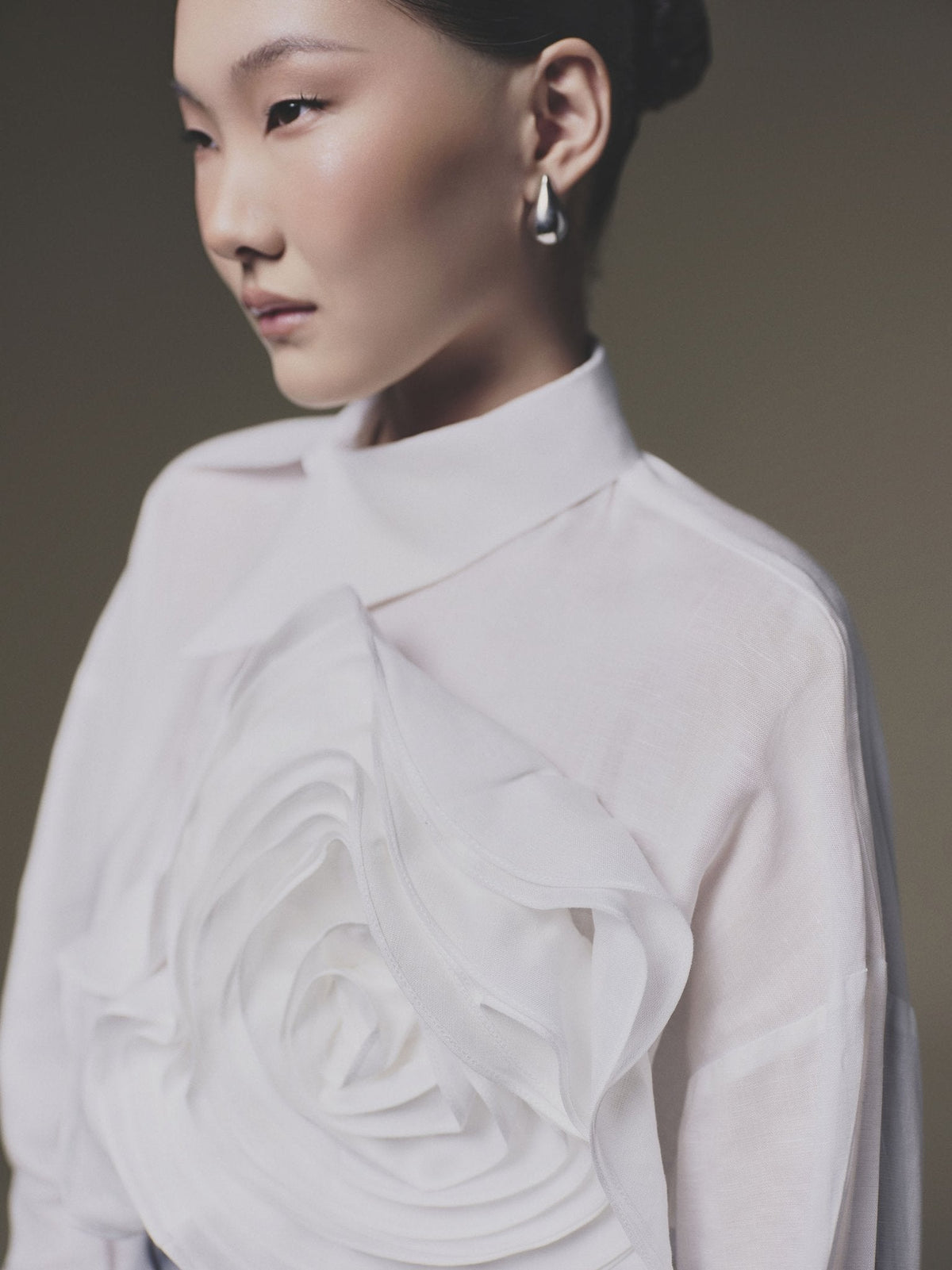 White Shift-Collar Linen Shirt by Keira Tong