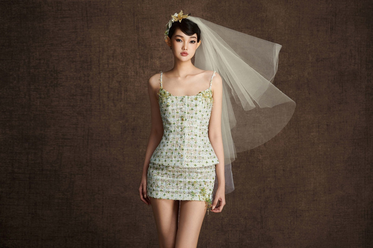 Green Tweed Skirt by Keira Tong