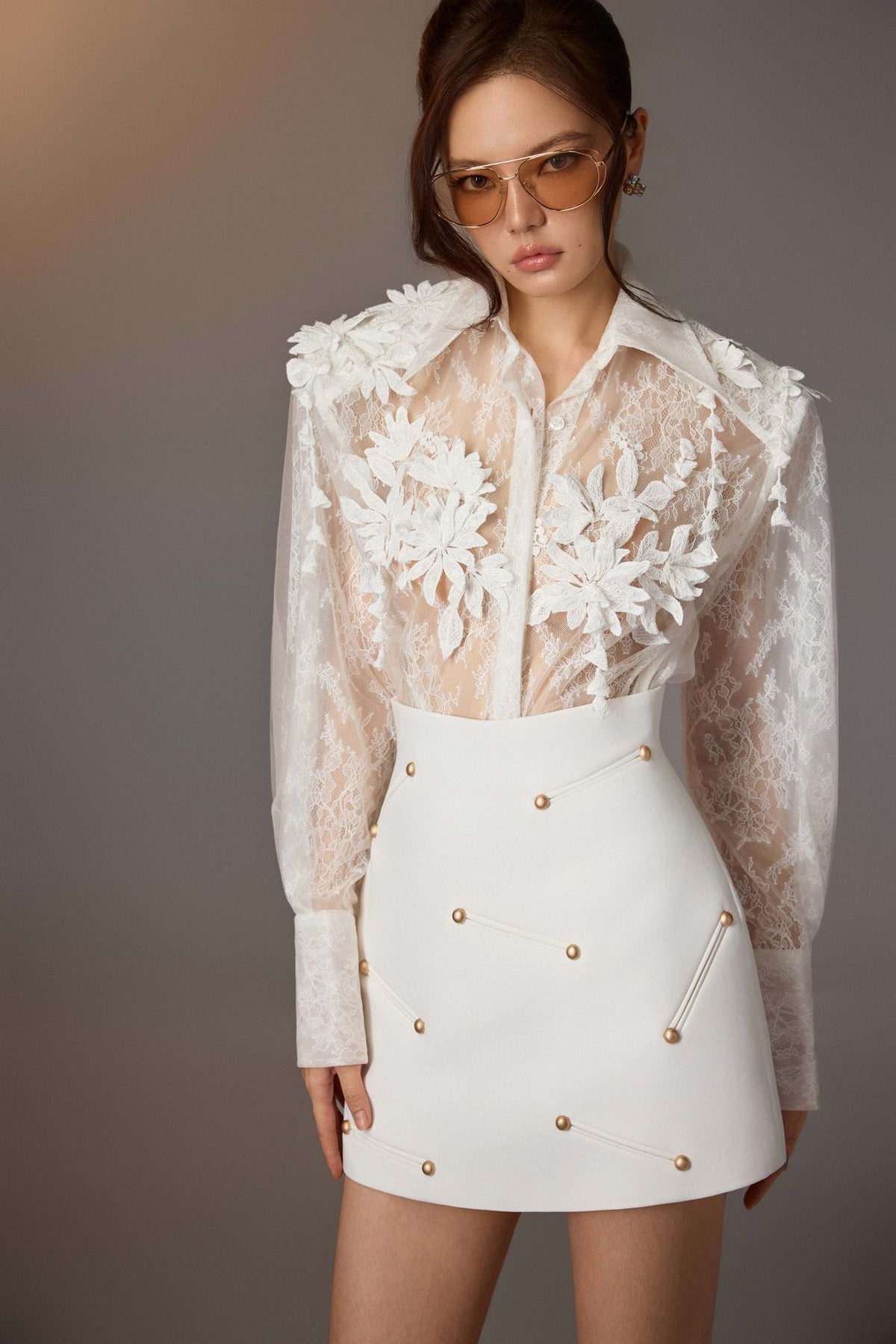 White Embroidered Vine Shirt by Keira Tong