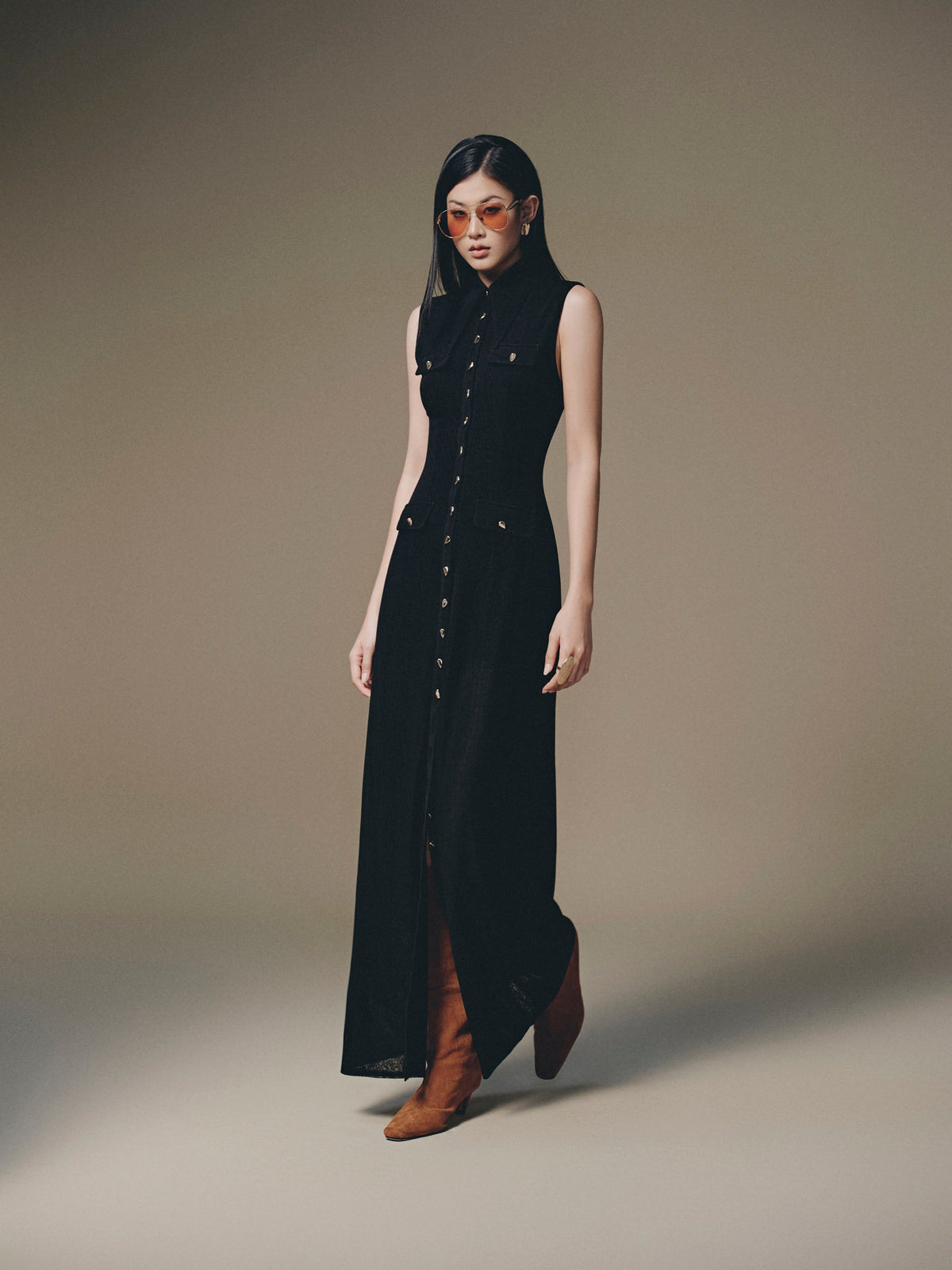 Black Pocket Sheer Dress by Keira Tong