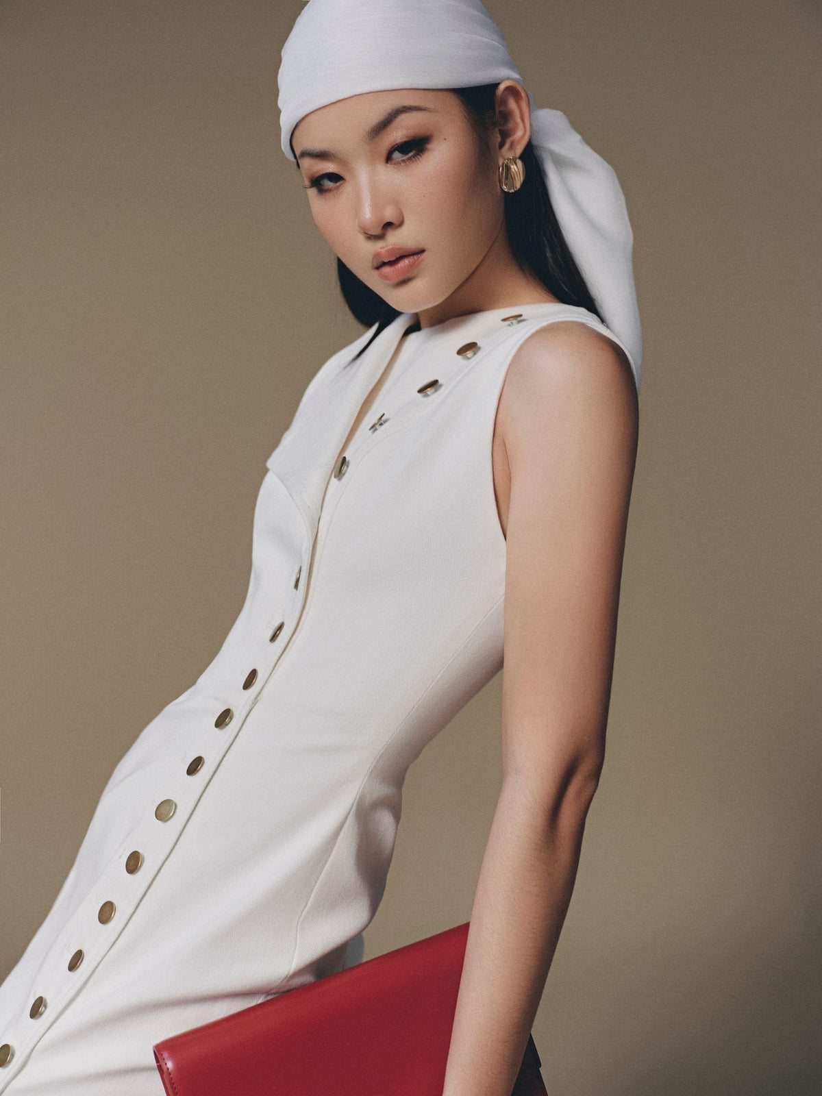 White Cross Buttoned Dress by Keira Tong