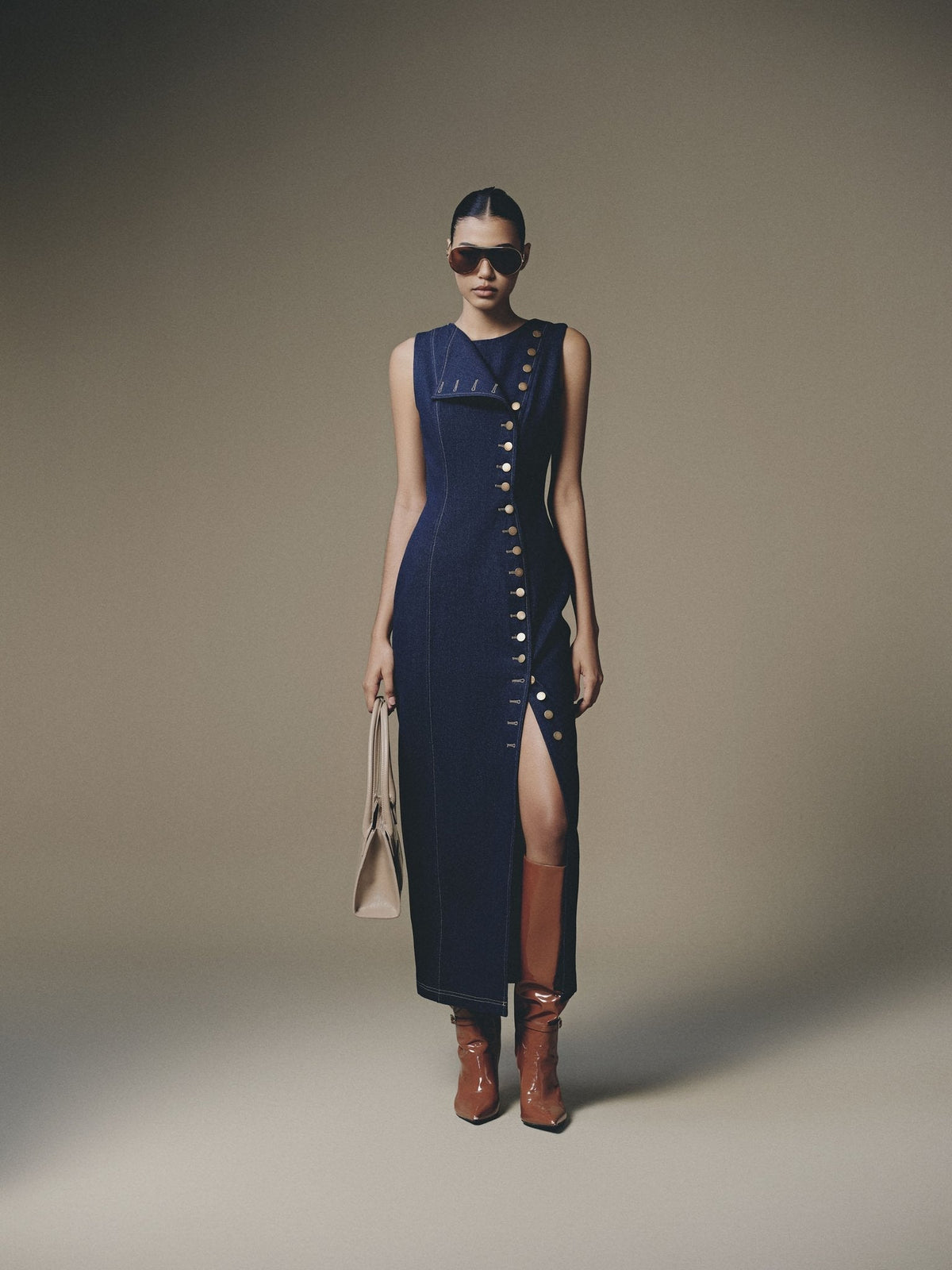Blue Cross Buttoned Dress by Keira Tong
