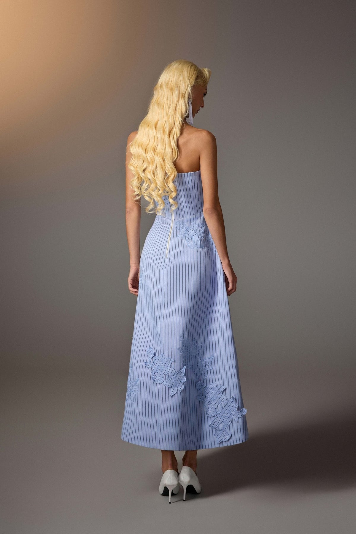 Blue Floral Embroidered Corset Dress by Keira Tong