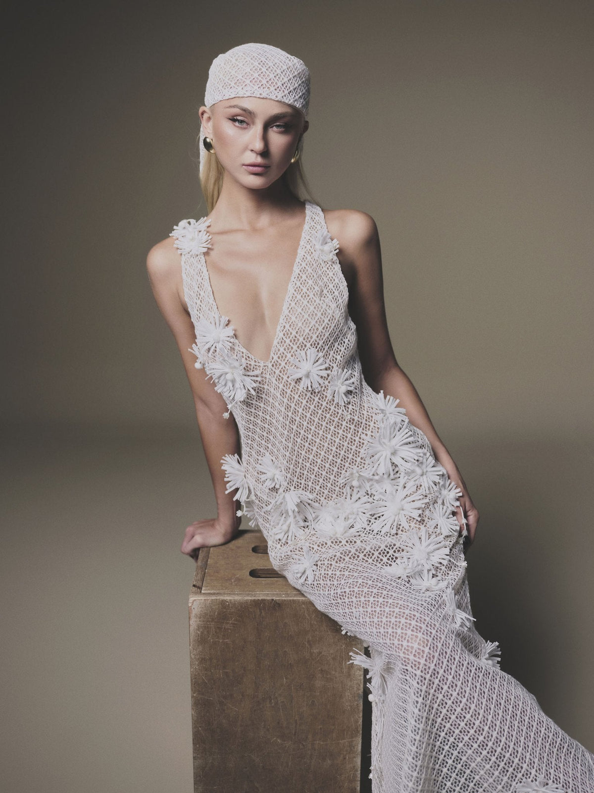 White Floral Midi Dress by Keira Tong
