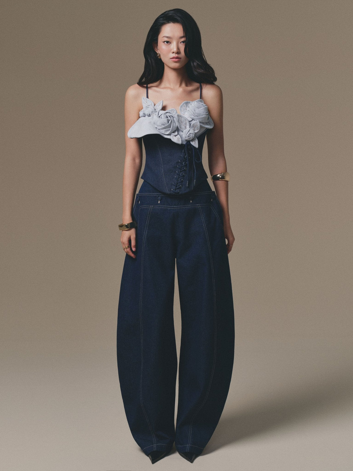 Denim Petal Bustier Top by Keira Tong