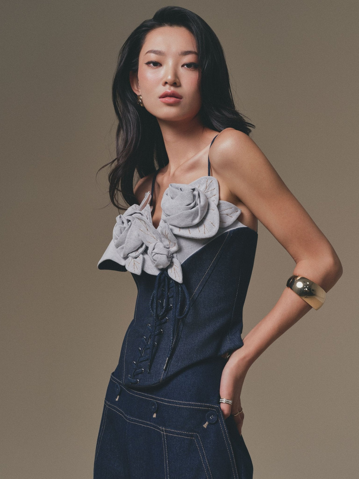 Denim Petal Bustier Top by Keira Tong
