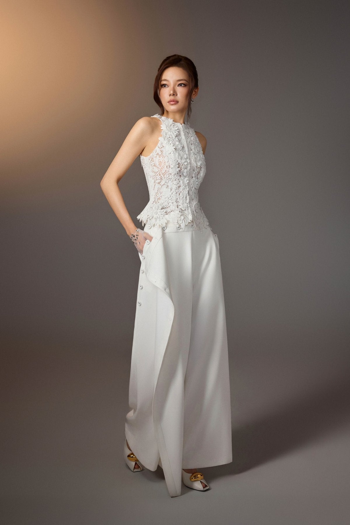 White Floral Lace Top by Keira Tong