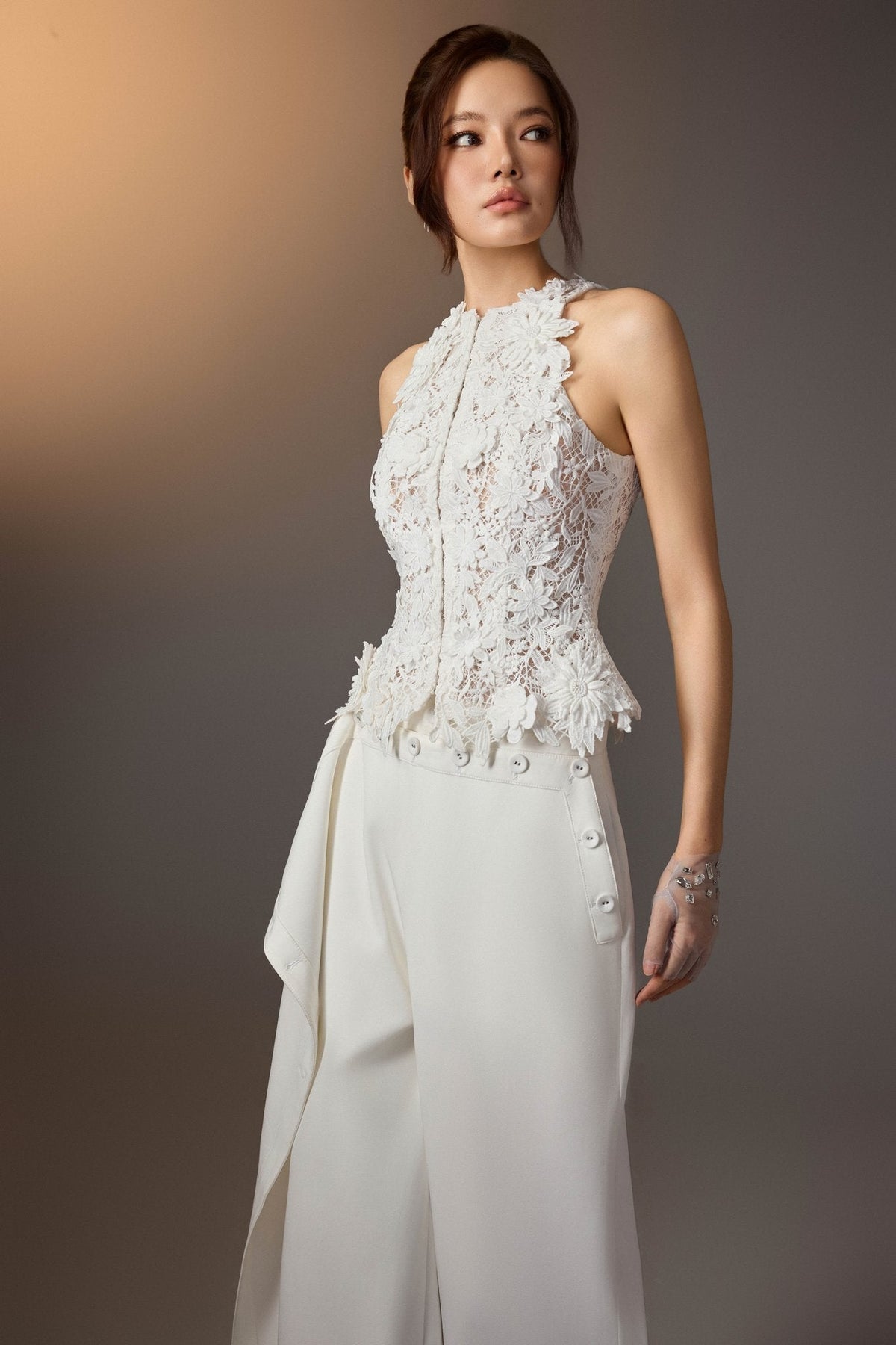 White Floral Lace Top by Keira Tong