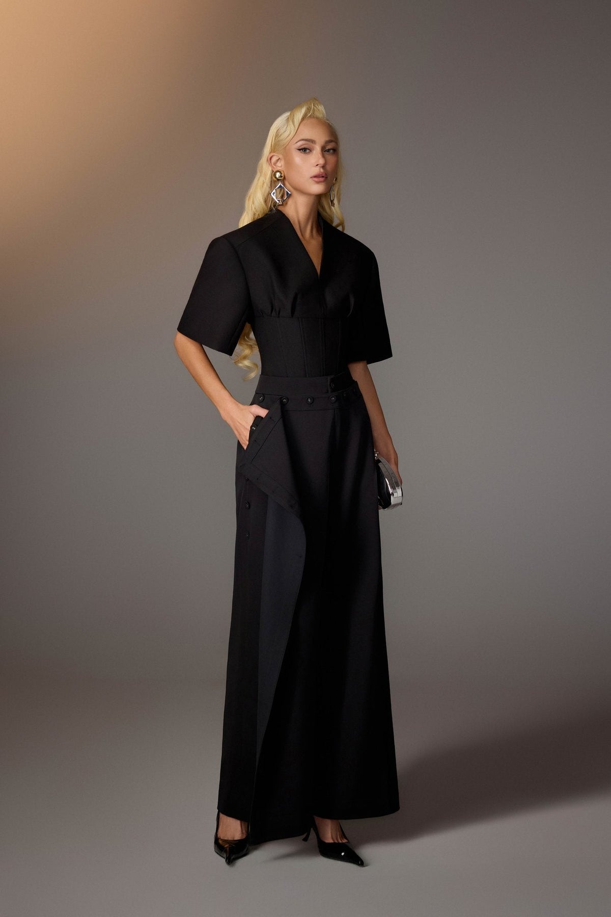 Black Layered Buttons Pants by Keira Tong