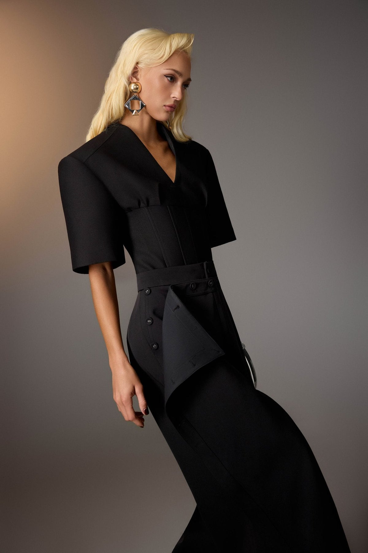 Black Puff-sleeve Corset Top by Keira Tong