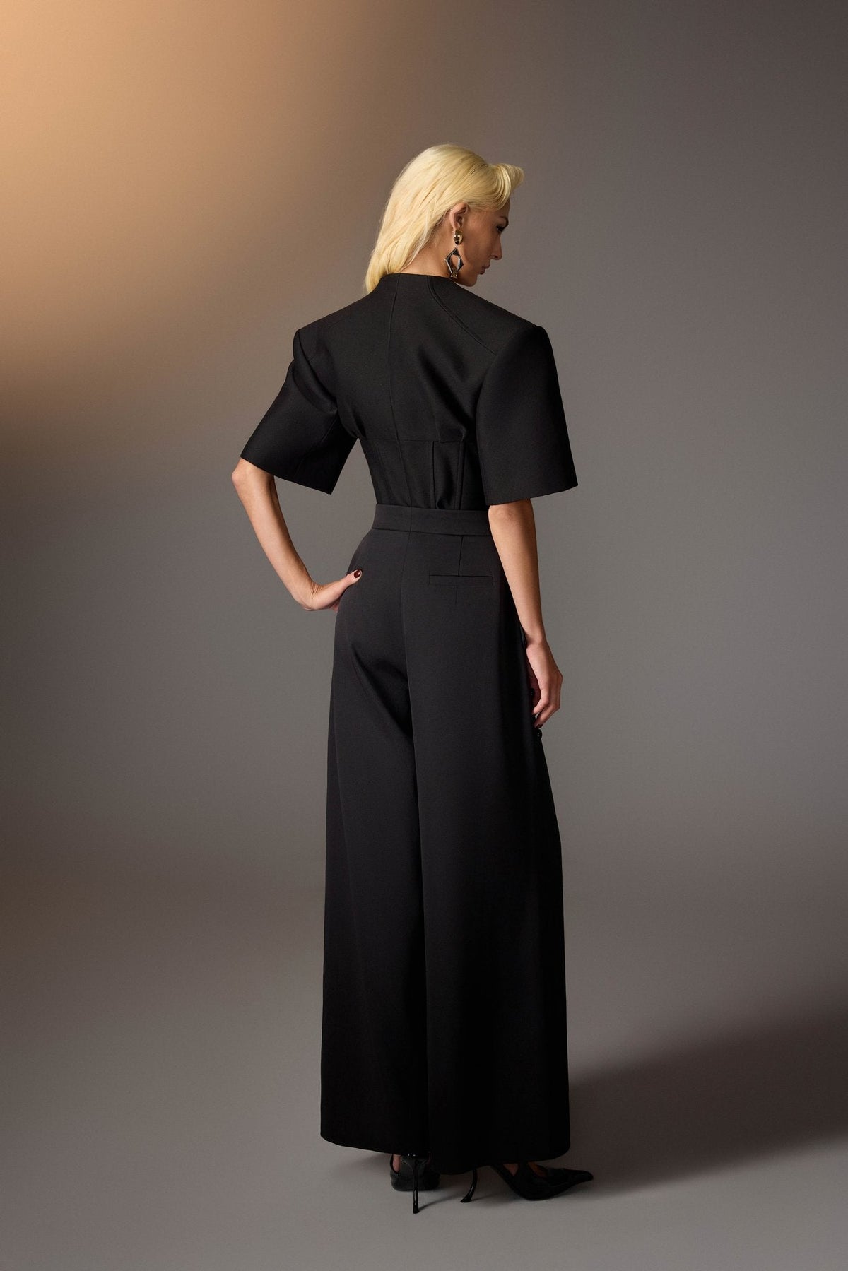 Black Puff-sleeve Corset Top by Keira Tong