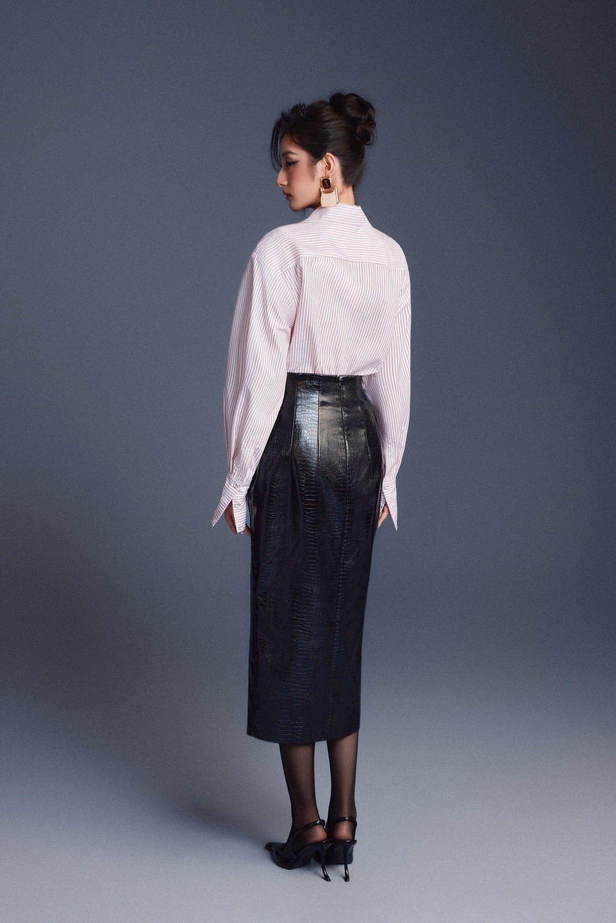 Black Leather Sculpted Skirt by Keira Tong