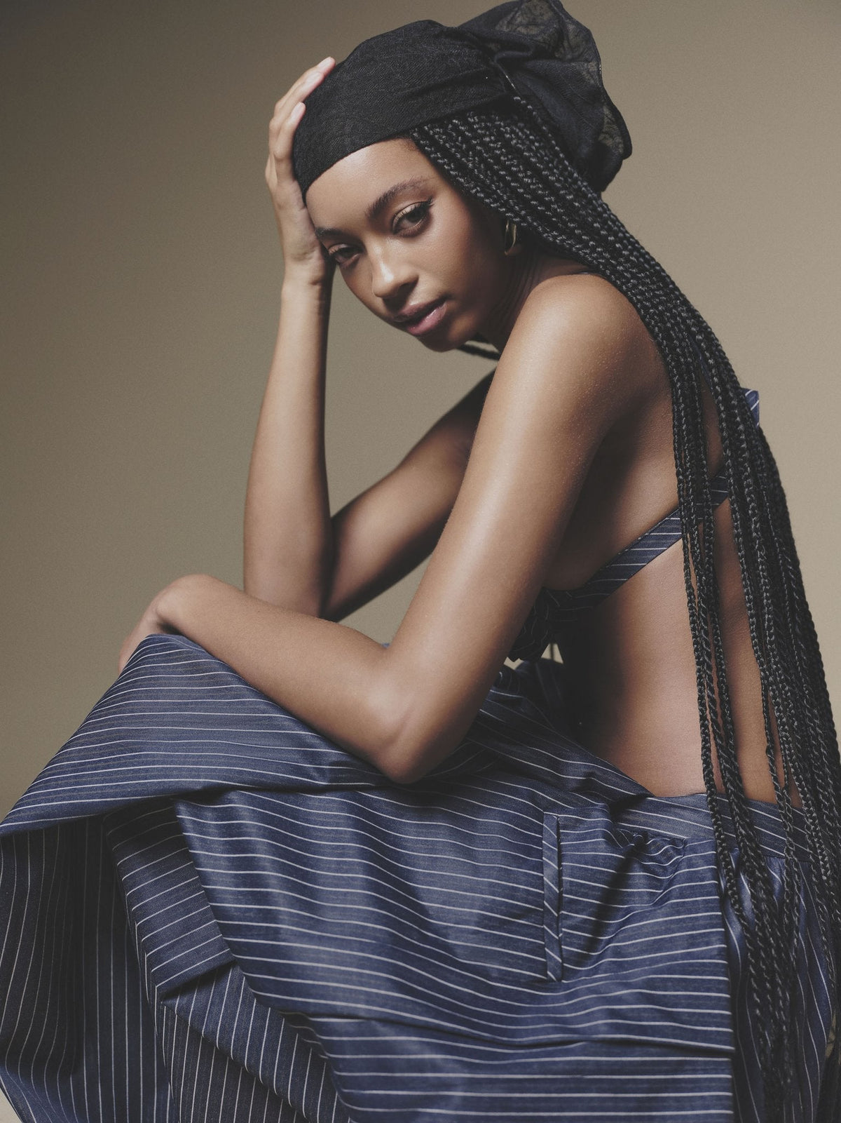 Blue Overlaid Pleated Pant by Keira Tong