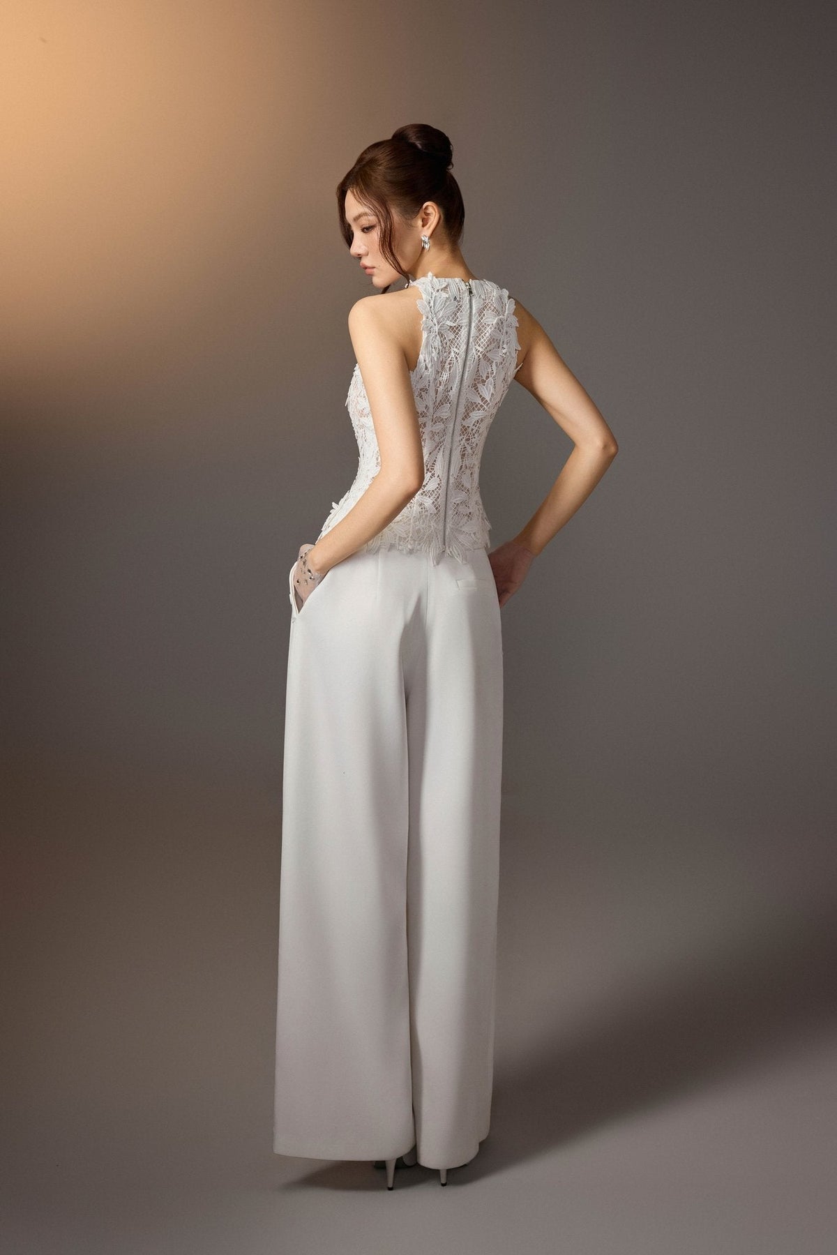 White Layered Buttons Pants by Keira Tong