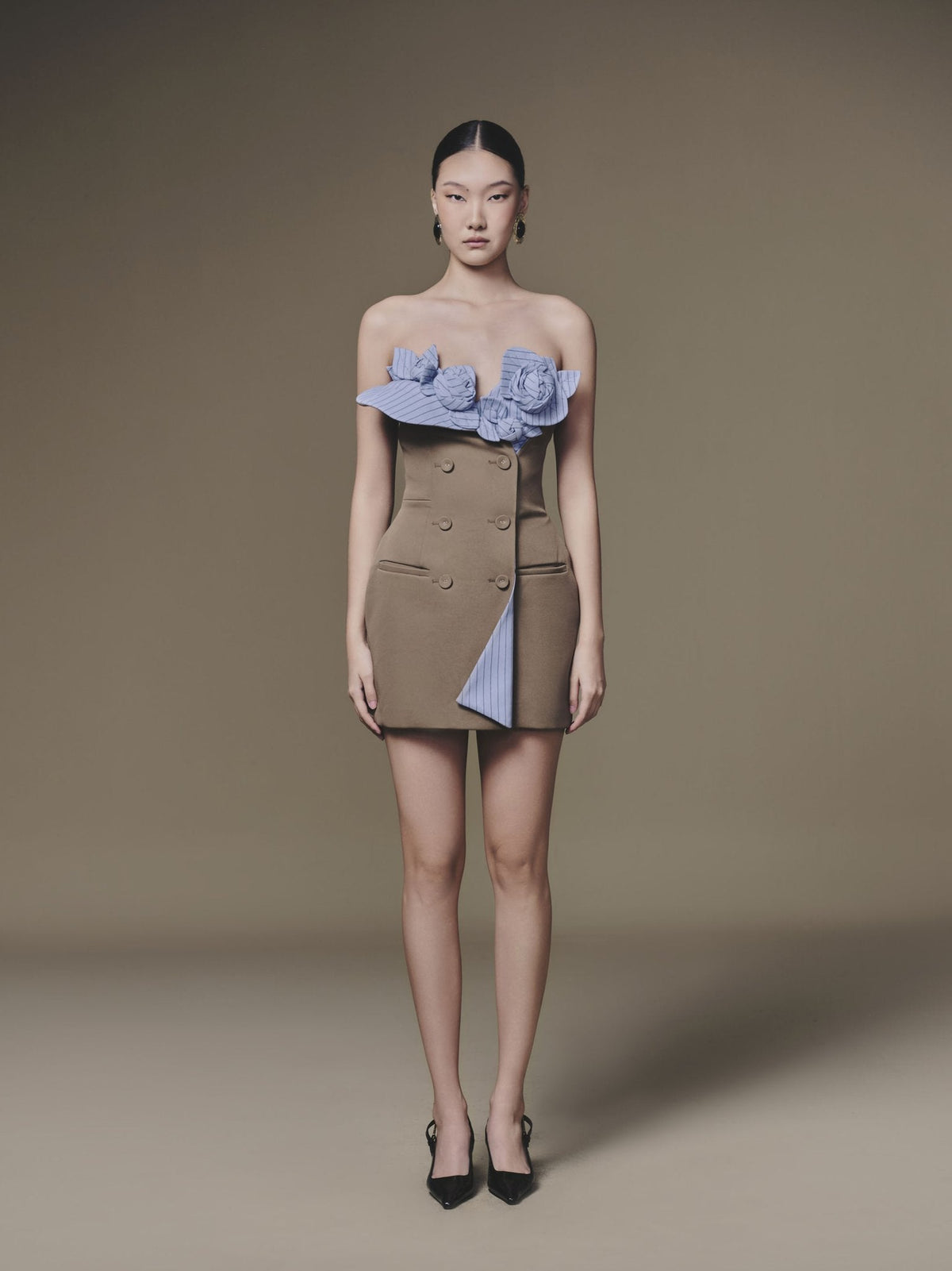 Brown Petal Bustier Dress by Keira Tong