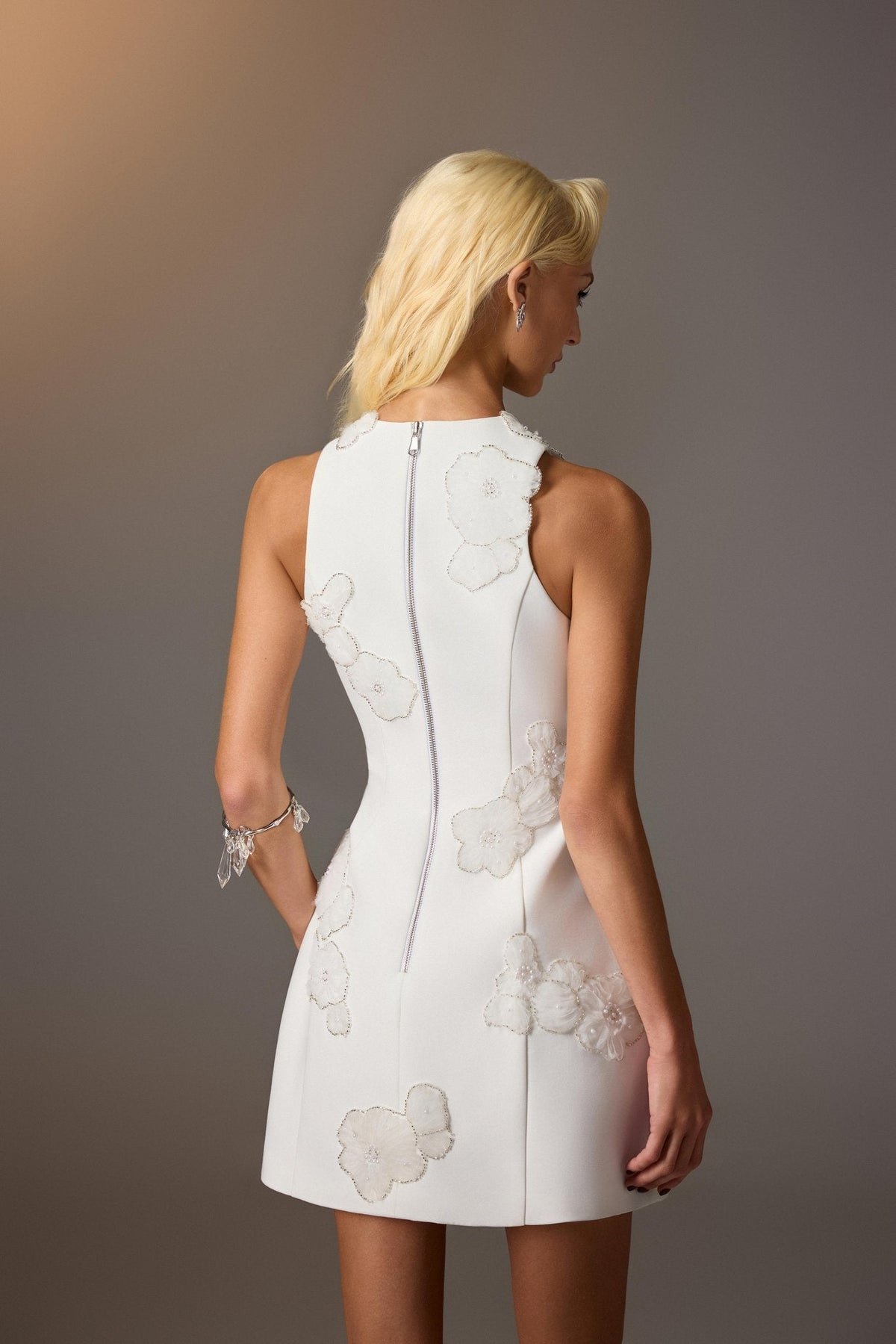 White Floral Appliqué Dress by Keira Tong