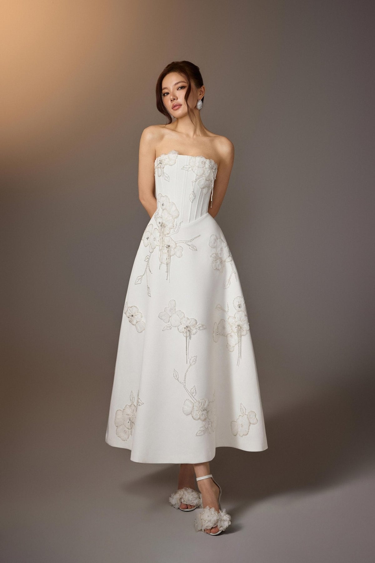 White Floral Embroidered Corset Dress by Keira Tong