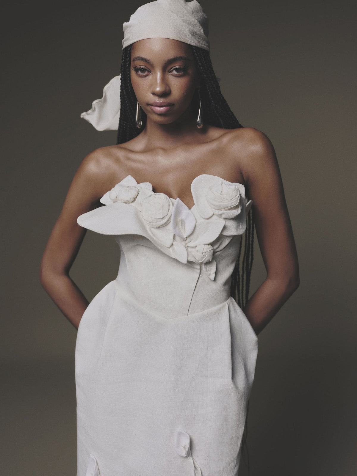 White Floral Pencil Dress by Keira Tong