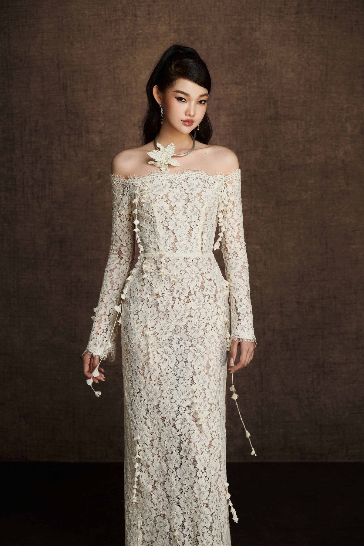 White Embroidered Vine Dress by Keira Tong