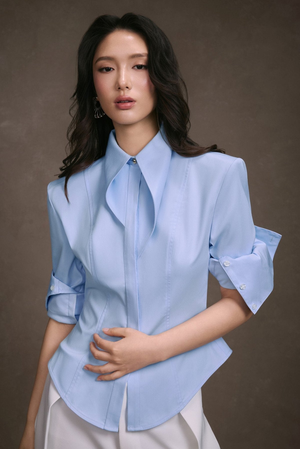 Stripe Cupped Collar Shirt by Keira Tong