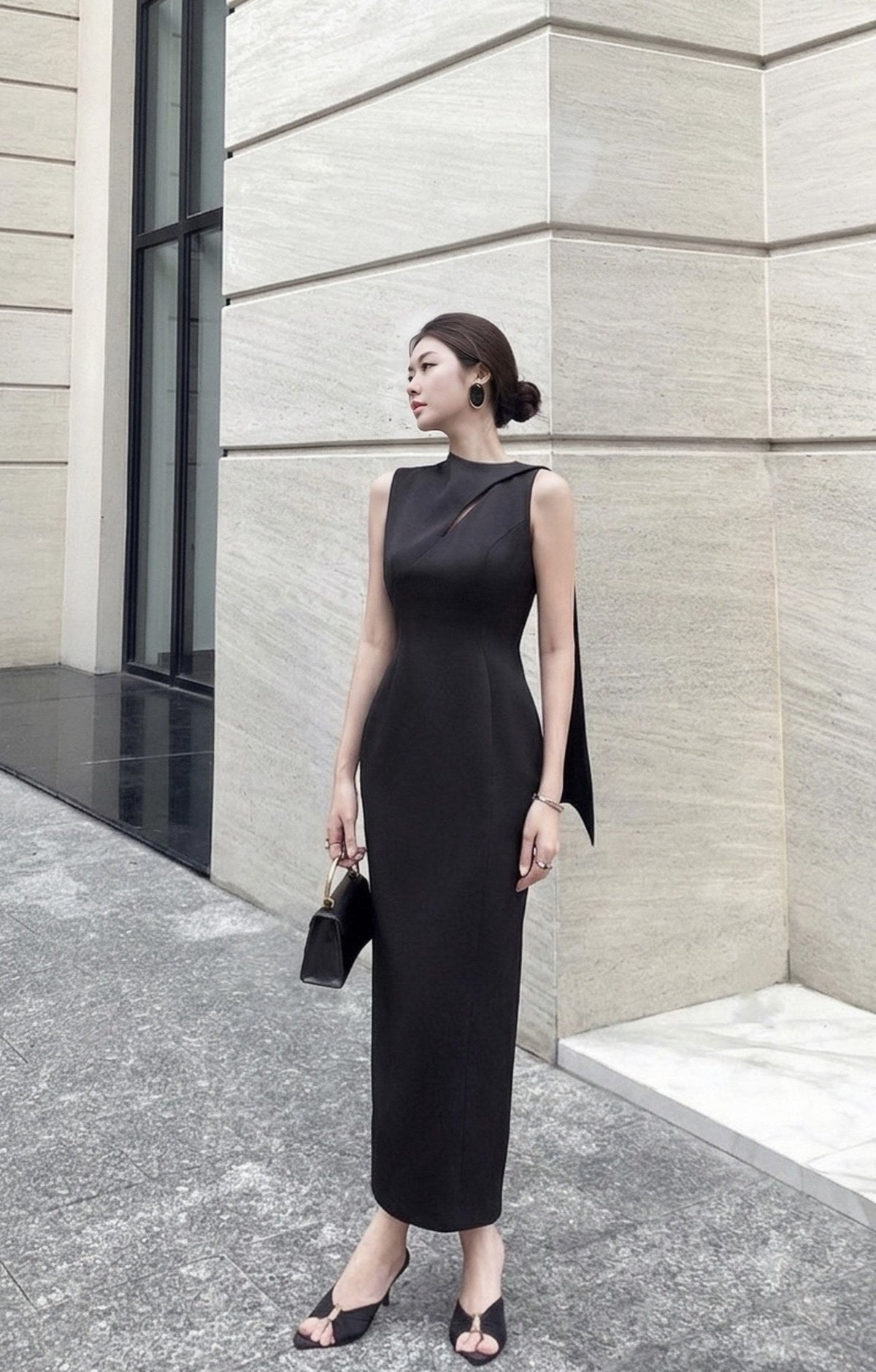 Black Scarf Sleeveless Dress by Keira Tong