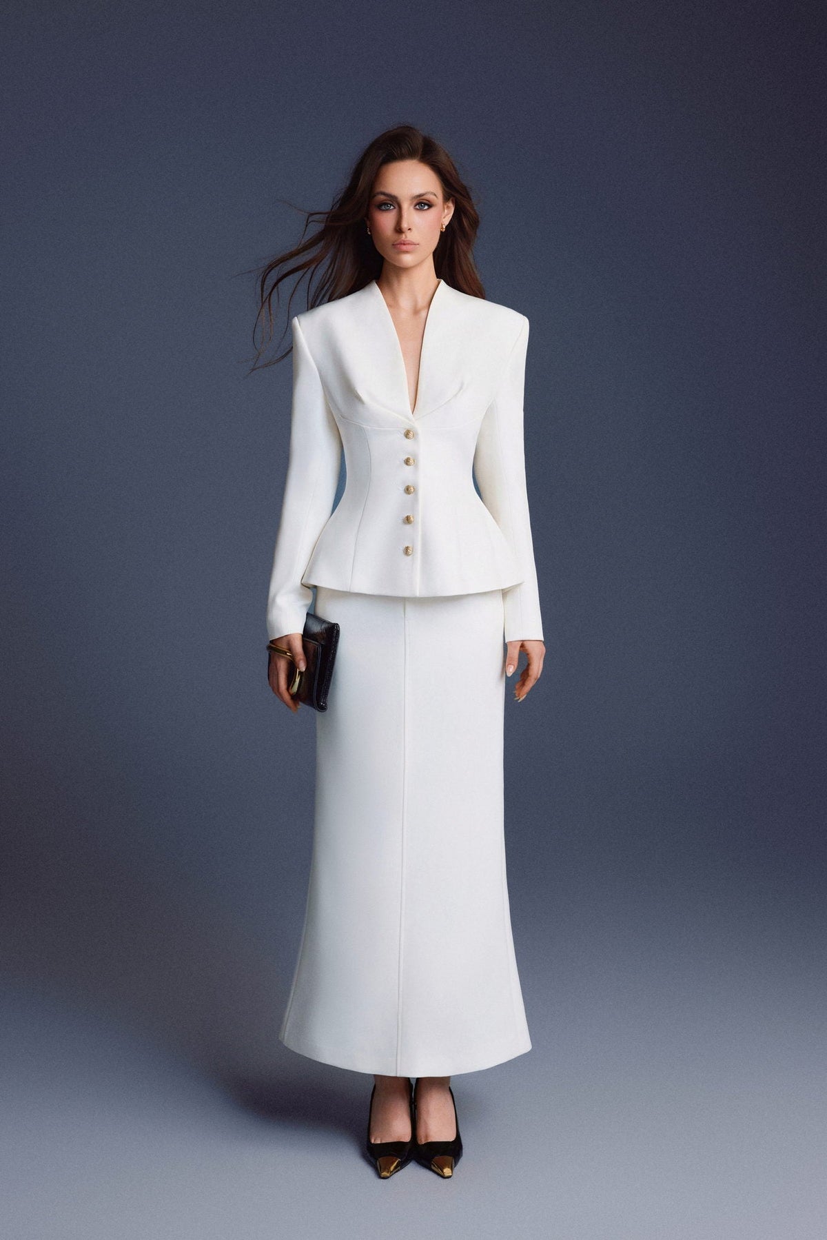 White Folded Buttons Top by Keira Tong