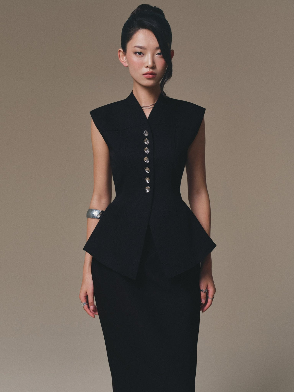 Black Peplum Waistcoat by Keira Tong