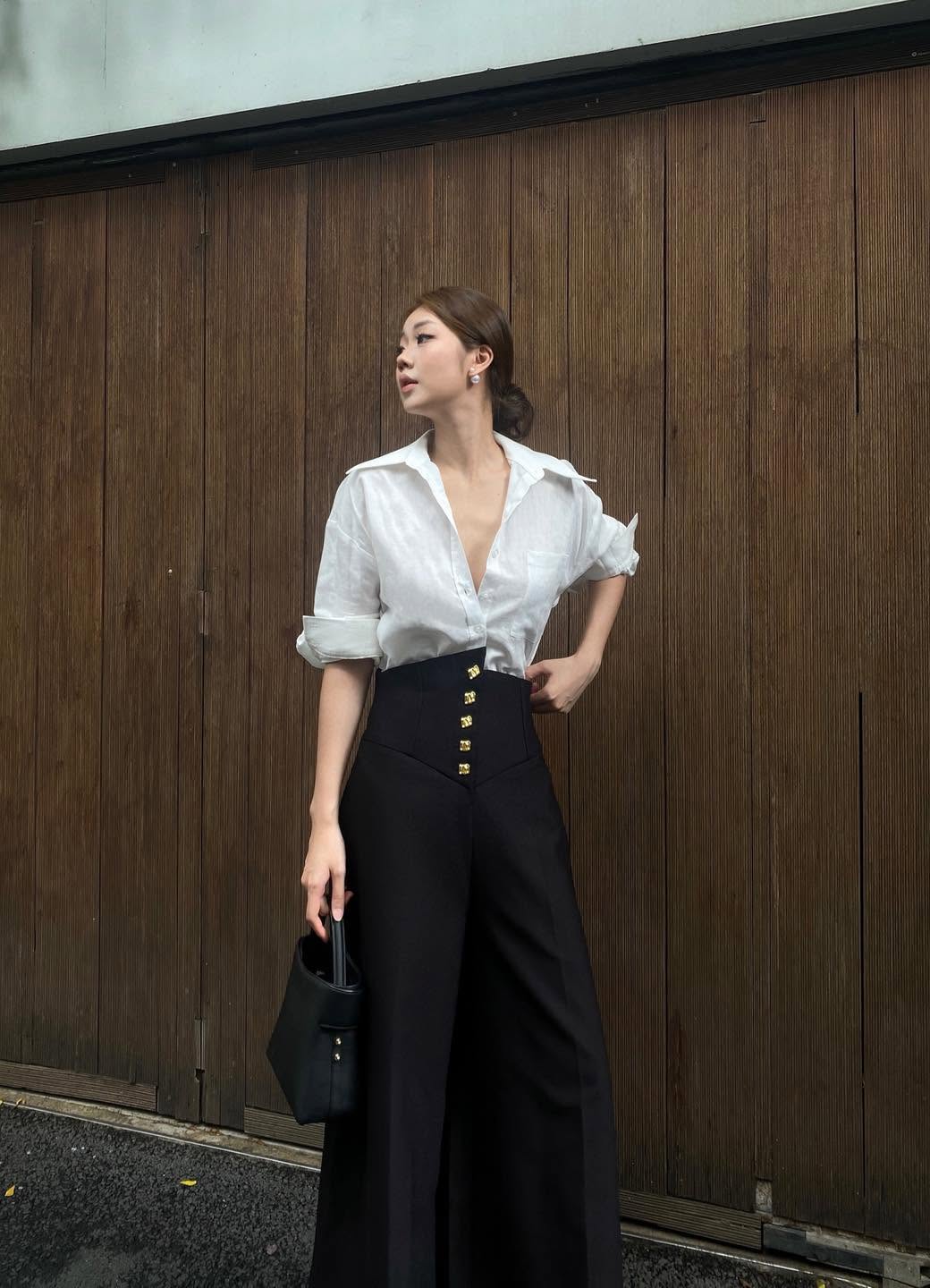 High-waisted Button Pants by Keira Tong
