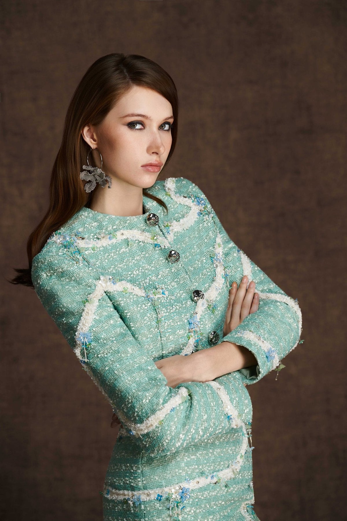 Green Embroidered Crop Blazer by Keira Tong