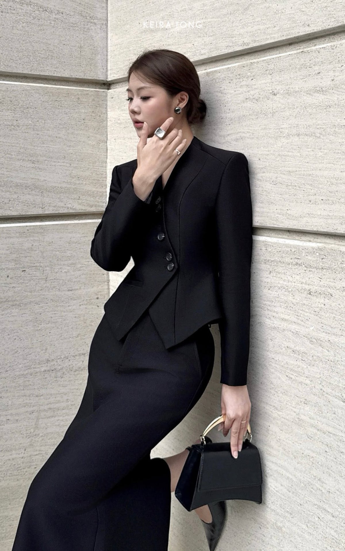 Black Pointed Wrap Blazer by Keira Tong